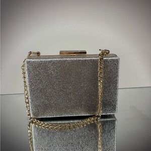 Windsor Shimmering Silver Clutch with Gold Chain